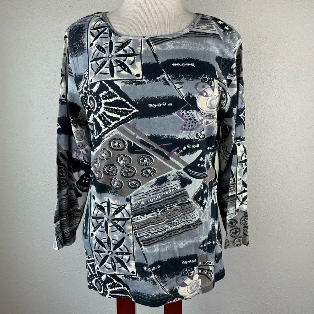 NWT Passports Sequin Three Quarter Sleeve T-Shirt Size M